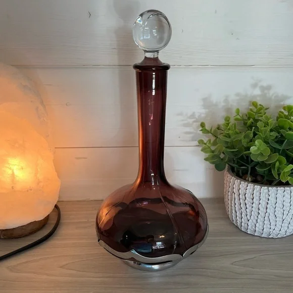 Vintage Farber Bros. Amethyst Decanter and Stopper Farber Crystal (Chrome)